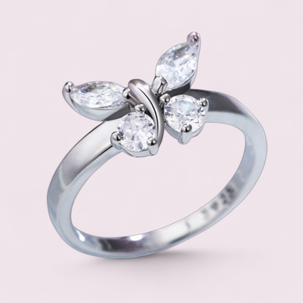 925 Sterling Silver Butterfly Design CZ Ring